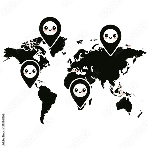 map of the world kawaii map locators