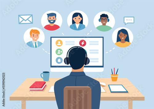 Virtual meeting online conference call remote work video call teleconference collaboration from home office