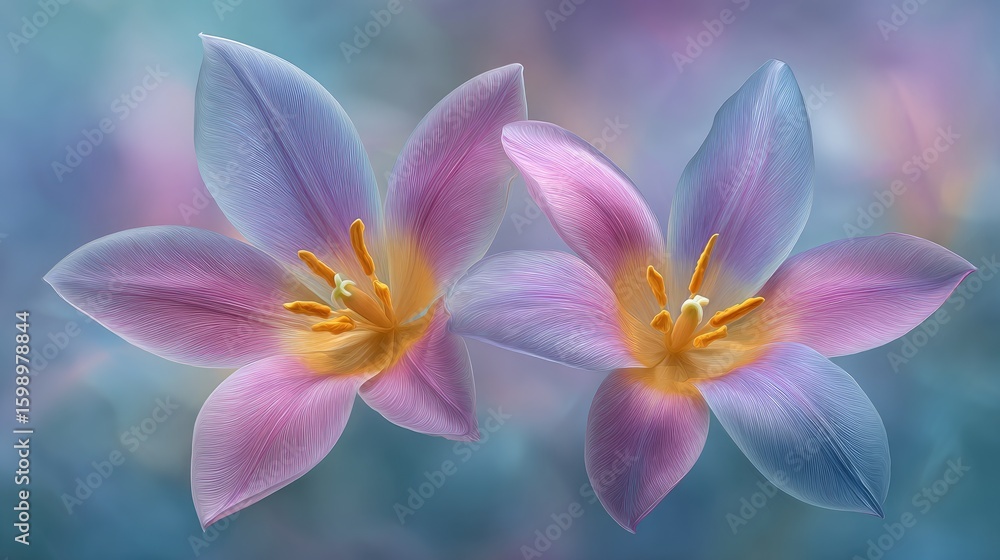 Fototapeta premium Delicate, pastel-toned flowers in soft focus.