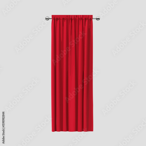 Red Draped Curtain on Rod