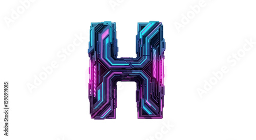 Vector futuristic neon letter h design, cyberpunk alphabet h, glowing h illustration, sci fi h graphic, tech h font