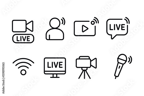 Live streaming icons including camera microphone speaker