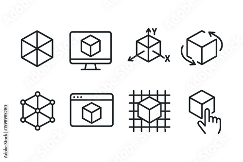 Set of 3d geometric shapes and computer icons for design