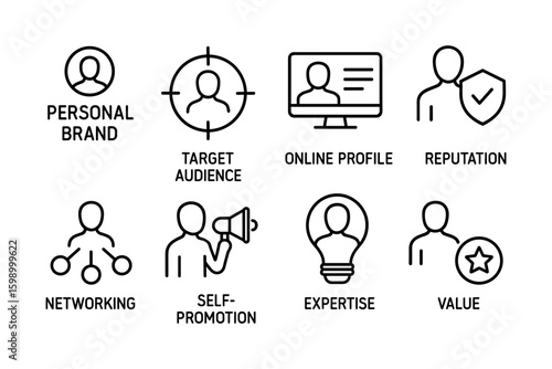 Business concepts icons: personal branding and online reputation strategies