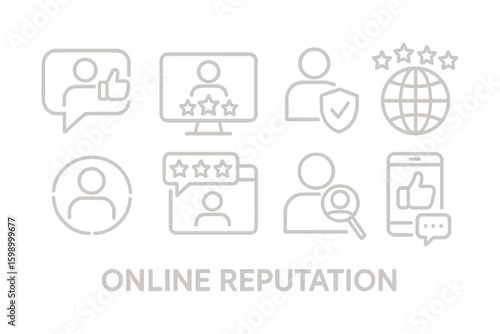 Online reputation management icons set with profiles and ratings