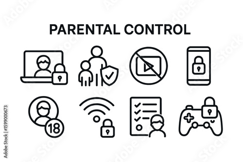 Parental control icons for online safety and content restriction