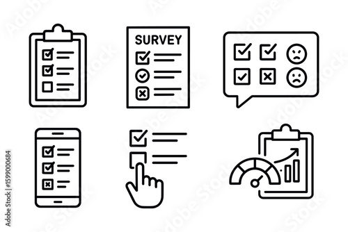 Survey and feedback icons collection featuring checklists and graphs