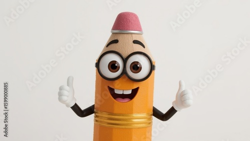 Cute smiling pencil cartoon with googly eyes - fun children's character for kids products and entertainment