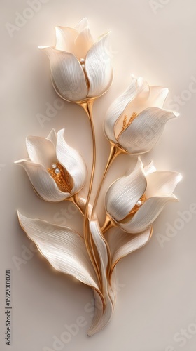 Elegant White And Gold Tulip Brooch