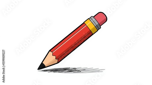 Stylized cartoon pencil with yellow band and eraser - educational school supplies and academic illustration