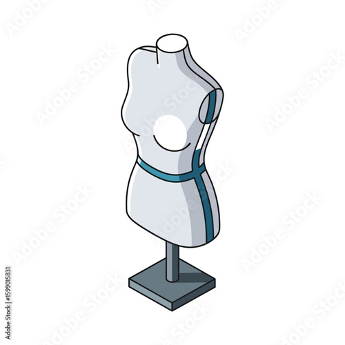 A simple, gray female dressmaker's mannequin stands on a square base, ready for display.