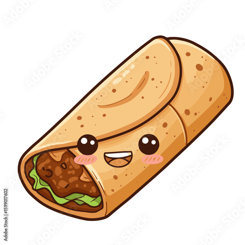 kawaii mexican food enchilada adorable cute cartoon illustration vector