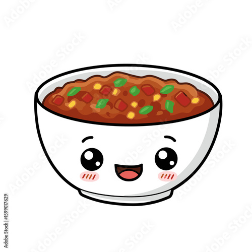 kawaii mexican food chili bowl adorable cute cartoon illustration vector