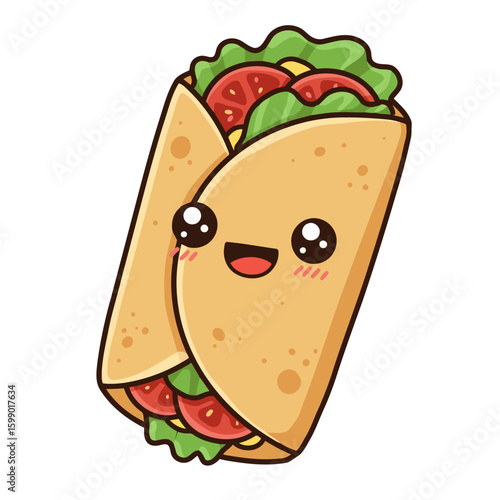 kawaii mexican food fajita adorable cute cartoon illustration vector