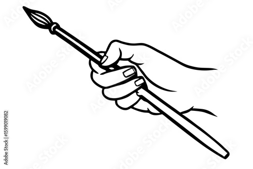 Hand holding an isolated work tool with a wood handle
