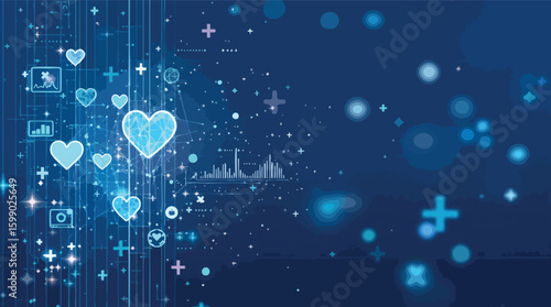 Abstract digital heart health concept with network connections and medical technology design.