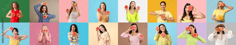 © Pixel-Shot - Collage of beautiful young women with grapefruits on color background