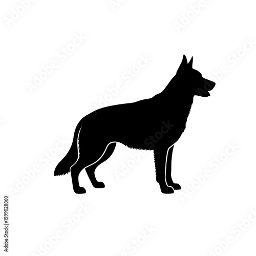 Silhouette of a German Shepherd dog standing alert.