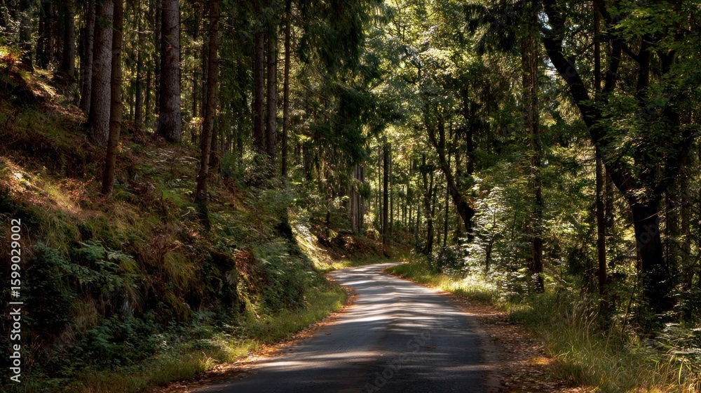 Obraz premium Serene Forest Road: A Picturesque Countryside Drive