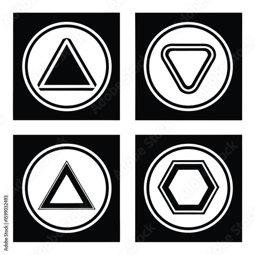 Free Download Four black and white geometric shapes within white circles on black background triangle - GFXLoad