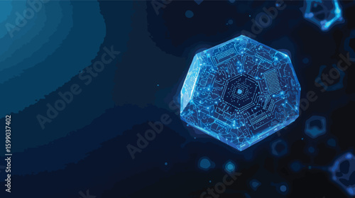 Futuristic digital circuitry embedded within a glowing geometric structure displaying technological advancements.