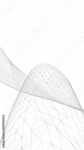 Abstract Triangular Grid with Minimal Wind Flow Lines and Numerous Dot Elements on White Background