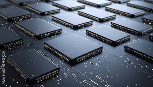 Array Of Rectangular Electronic Components Arranged On A Dark Circuit Board Background