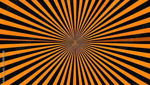 Bold Orange and Black Alternating Stripe Burst Radial Pattern with Geometric Design