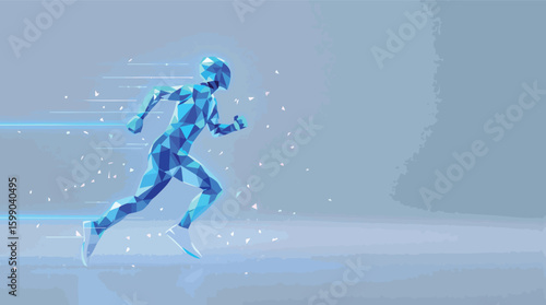 Geometric abstract illustration of a running person symbolizing speed and movement.