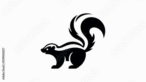 Minimalist black and white stylized skunk logo design for branding and identification