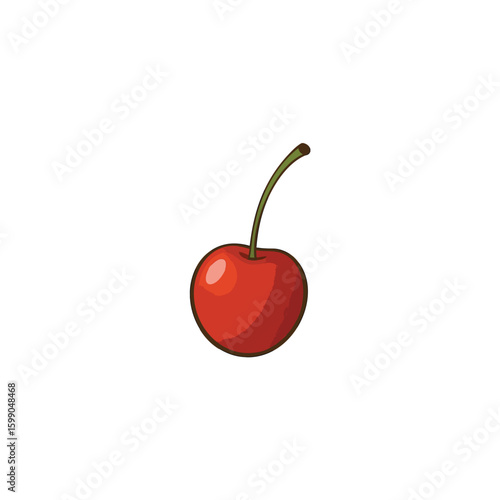 Single red cherry with stem isolated on white background