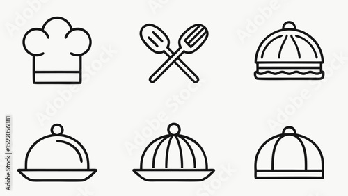 Collection of restaurant and kitchen dining icons set Culinary essentials