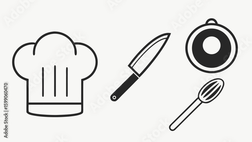 Collection of restaurant and kitchen dining icons set Culinary essentials