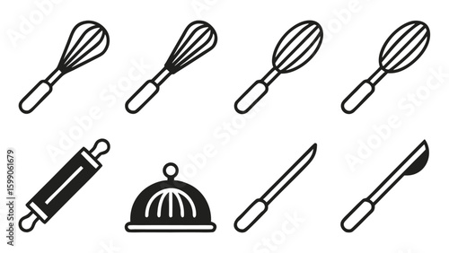 Collection of restaurant and kitchen dining icons set Culinary essentials
