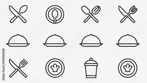 Collection of restaurant and kitchen dining icons set Culinary essentials