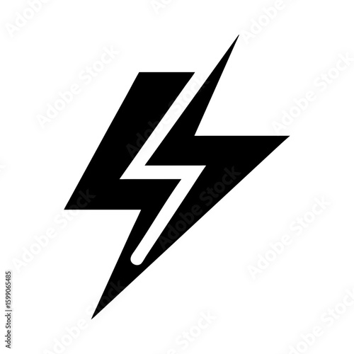 Bold black lightning bolt vector icon symbolizing energy, electricity, power, and dynamic force.