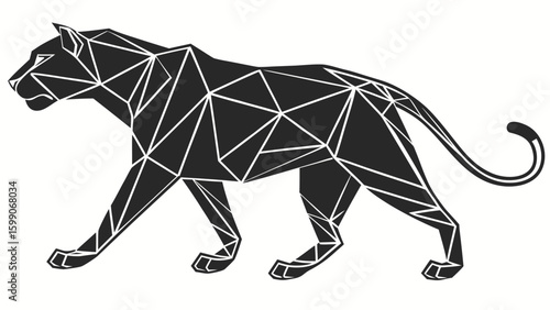 Geometric black panther illustration with white lines on a white background design art