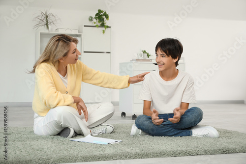 Female psychologist working...