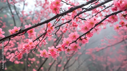 Pink Cherry Blossom Bloom on Branch