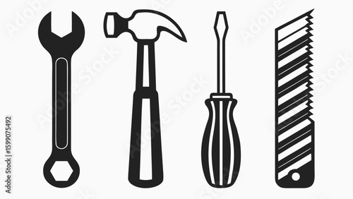 Construction tool Collection of and mechanical parts silhouettes and safety gear icons set