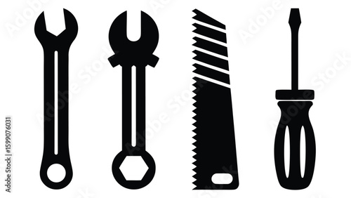 Construction tool Collection of and mechanical parts silhouettes and safety gear icons set