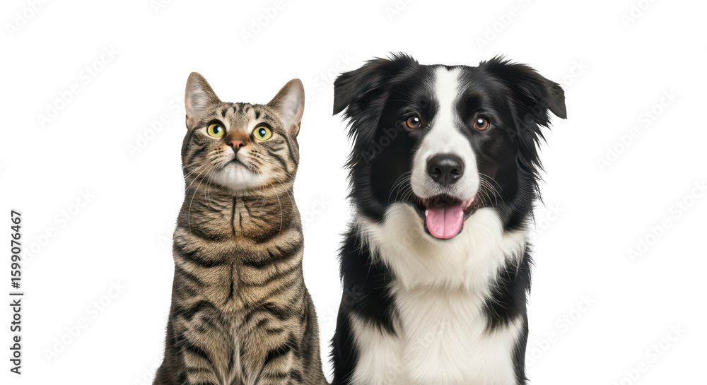 Fototapeta premium Tabby Cat And Border Collie Dog Portraits