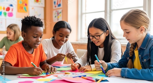 Joyful Children's Collaborative Art Project: Vibrant Colors and Creative Energy