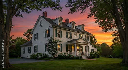 Beautiful colonial house at sunset | Updated View