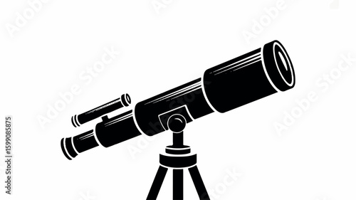 Black and white silhouette illustration of a scientific telescope on a clean white background