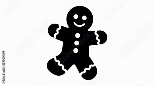 A simple black silhouette illustration of a gingerbread man on a clean white background