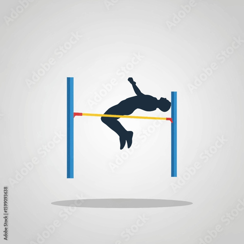 Silhouette of a person jumping over a bar in a high jump athletic competition.