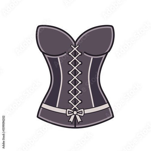 Isolated gray corset with white lacing and bow on white background.