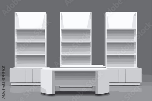 Modern White Office Furniture Set with Bookcases and Desk