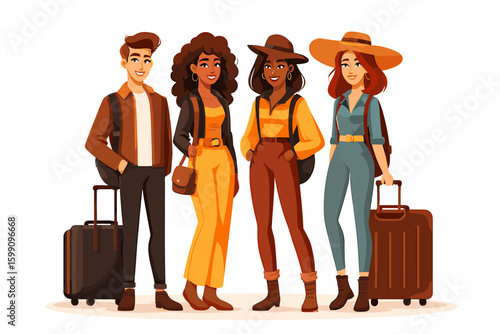 Stylish Travelers with Luggage Ready for Adventure